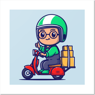 Cute Courier Delivery Package Cartoon Posters and Art